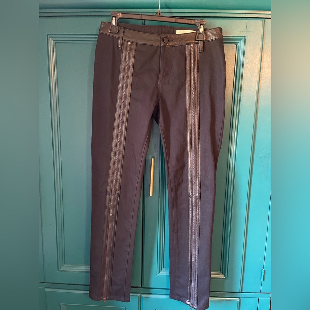 Sass & Bide Black Straight-Leg Jeans Sz 27 Moto Leather Zipper Detail